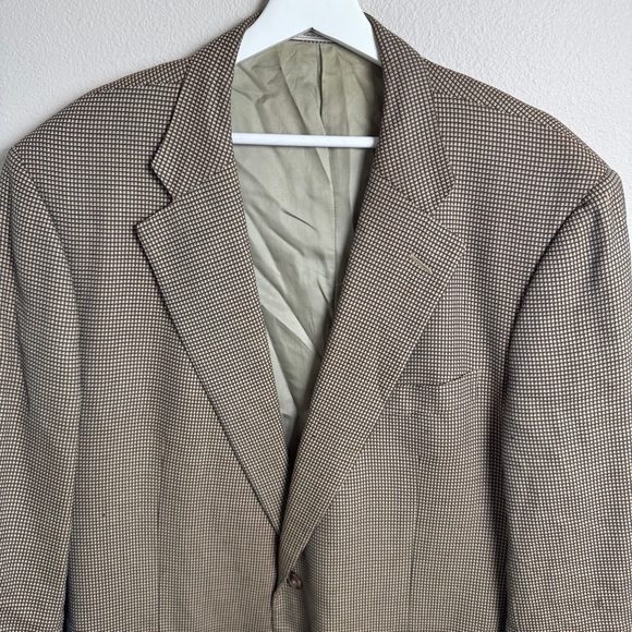 Ermenegildo Zegna Silk Wool Blazer Suit Jacket Tan Black Houndstooth 46R Flaws - Picture 15 of 16